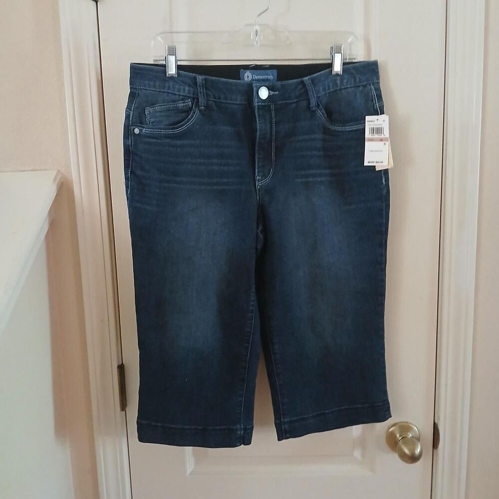 NWT Democracy Ab Solution Core Essentials Dark Wash Capri Jeans 12 Tummy Control